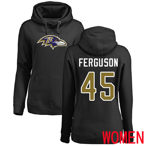 Baltimore Ravens Black Women Jaylon Ferguson Name and Number Logo NFL Football 45 Pullover Hoodie Sweatshirt